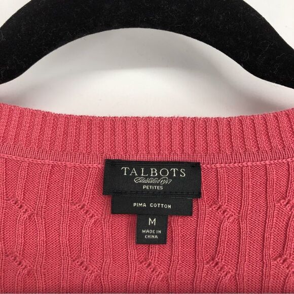 Talbots Sweater Womens Medium Pink V Neck‎ Cable Knit Jacquard Pima Cotton - Picture 4 of 6